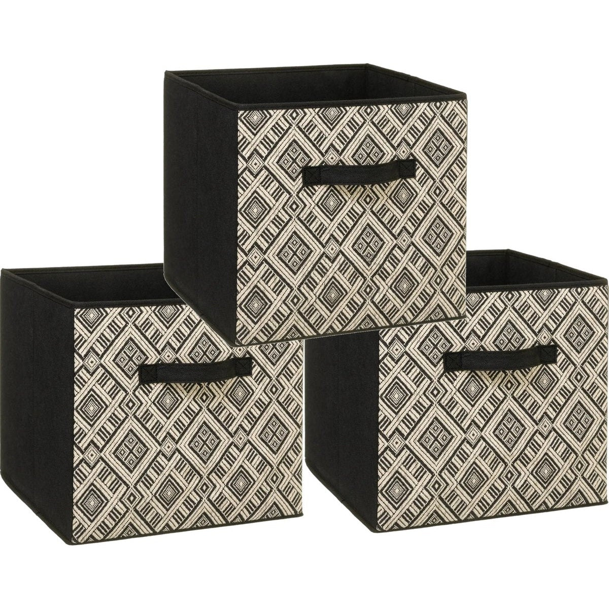 Opbergmanden 29 L, set van 3, zwart en crème, 31 x 31 x 31 cm