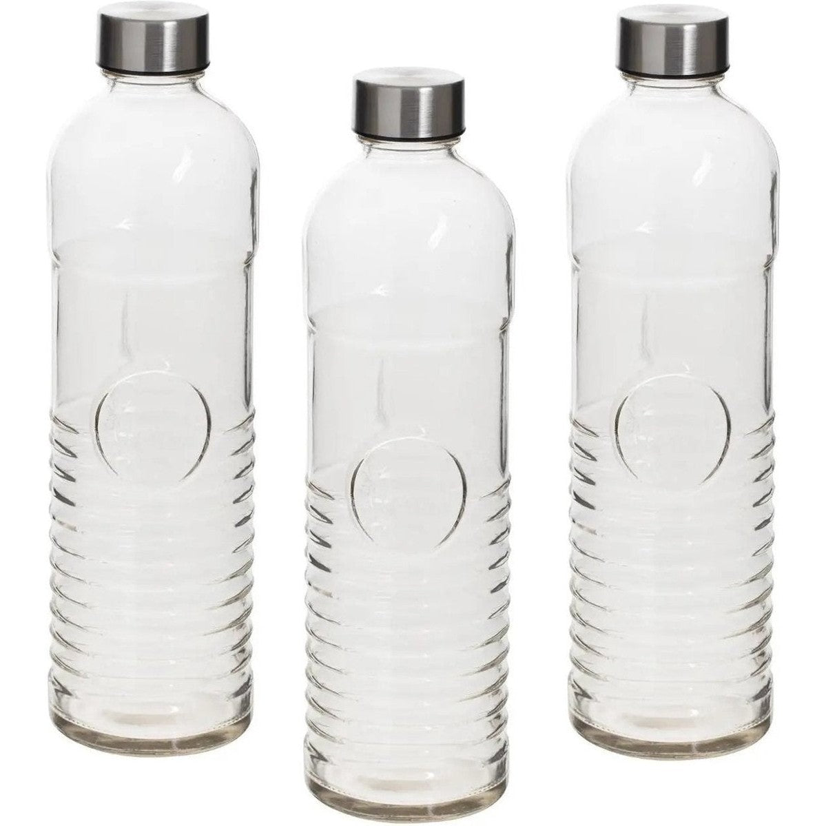 Waterflessen van gehard ribbelglas, set van 3, 1 L