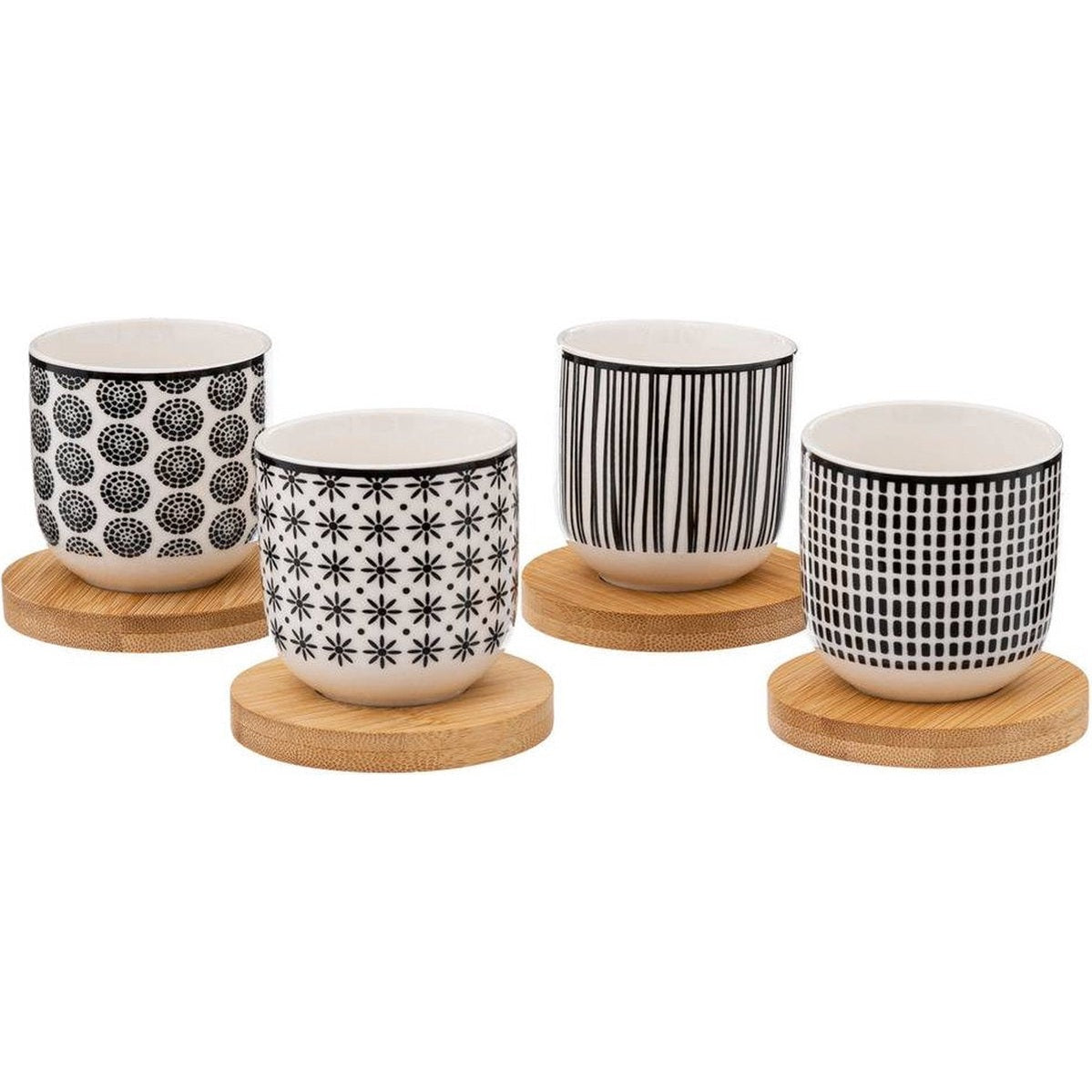 Bohemia kopjes zwart en wit, set van 4 (10 cl)