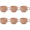 Retro koffiekopjes met oor, roze stoneware, set van 4 (10 cl)