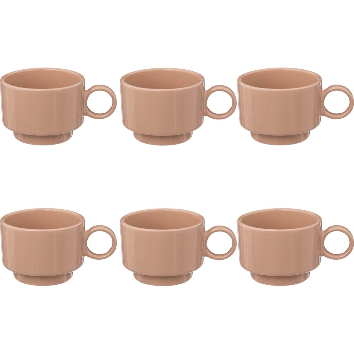 Retro koffiekopjes met oor, roze stoneware, set van 4 (10 cl)