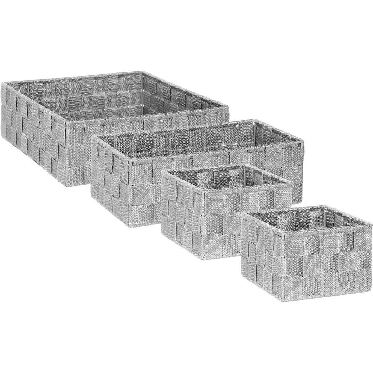 Gevlochten opbergmanden grijs, set van 4 in verschillende maten