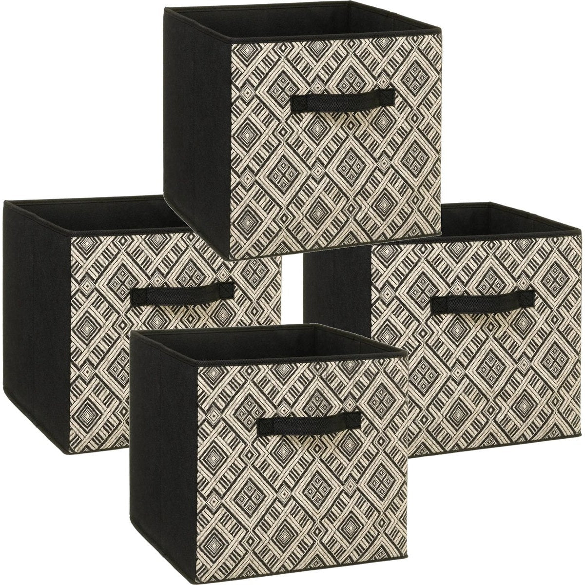 Opbergmanden zwart/crème, set van 4, 31 x 31 x 31 cm