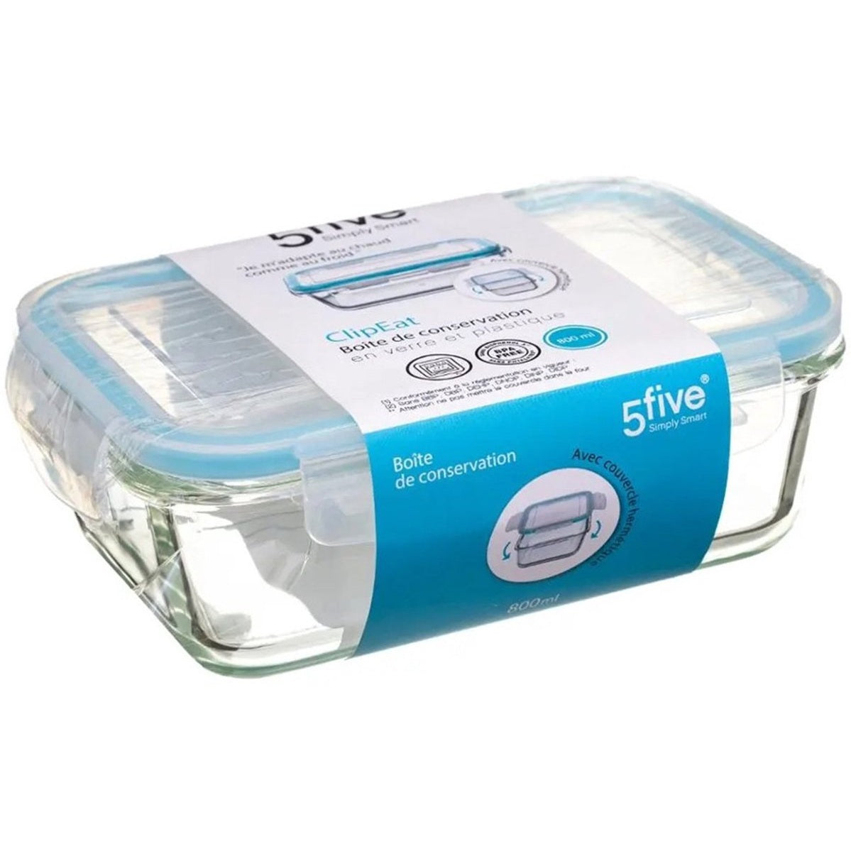 Glazen lunchboxen met lichtblauw randje, 800 ml, set van 5