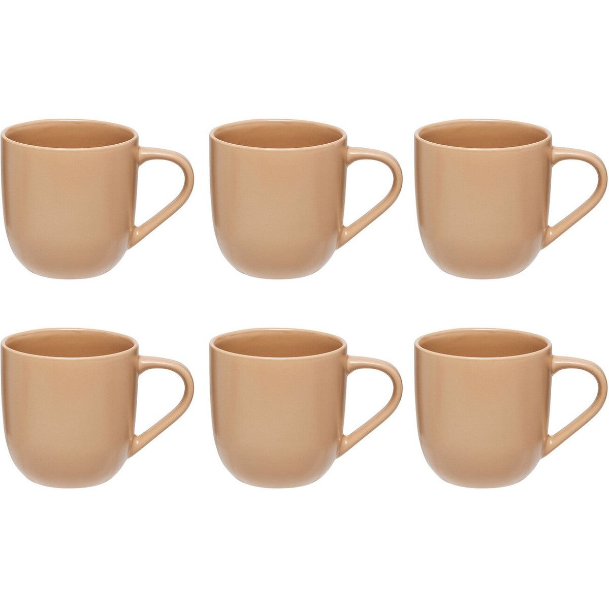 Beige stoneware mokken met oor, set van 6 (24 cl)