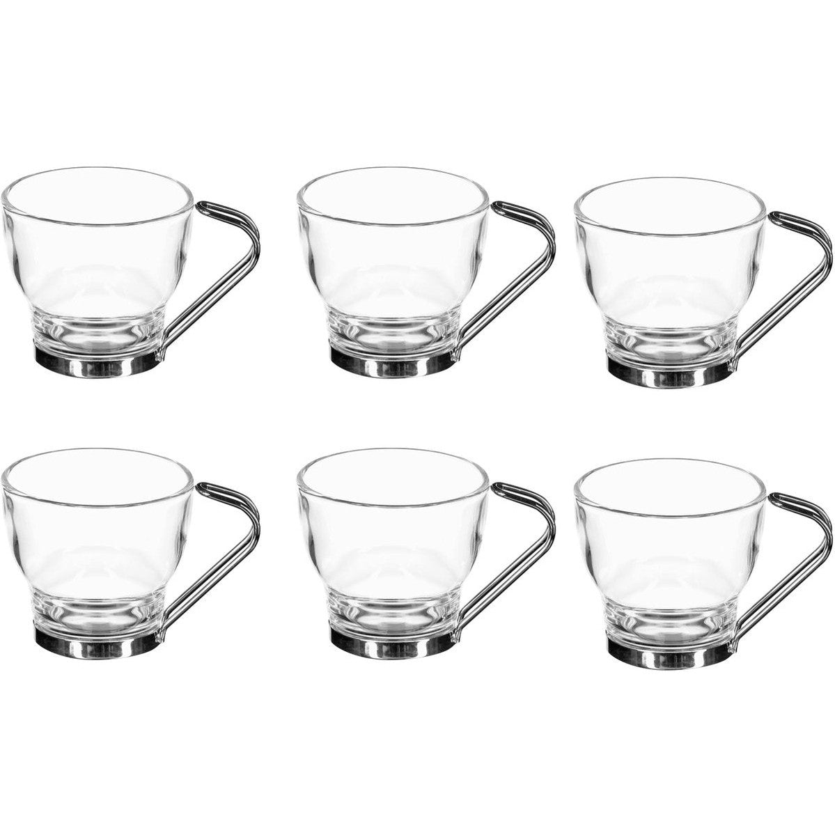 Mokken van glas en metaal, 11 cl, set van 6