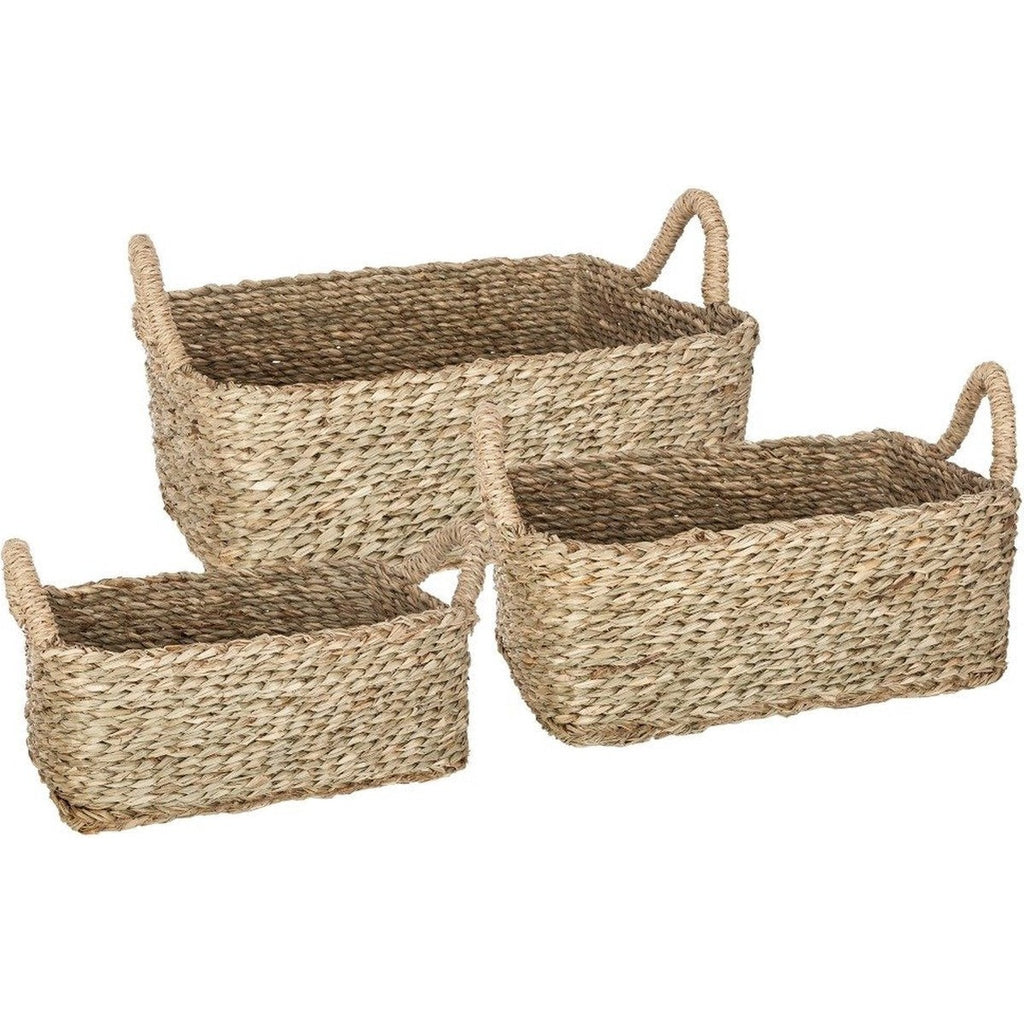 Rechthoekige decoratiemanden met handvatten, set van 3 maten