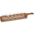 Shotplateau van hout en glas met 6 shotglaasjes