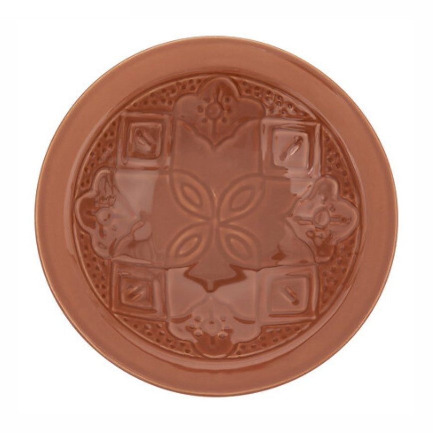 Sienna diepbord terracotta met bloemenopdruk, 23 cm
