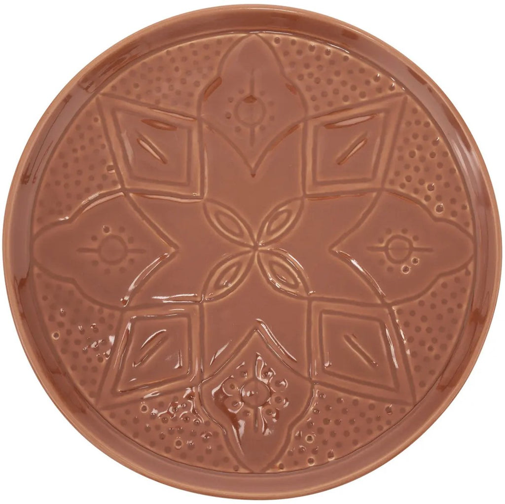 Sienna dinerbord terracotta met gegraveerd bloemmotief, 27 cm