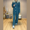 Silvi twinset trui met knopen en losse broek, groen