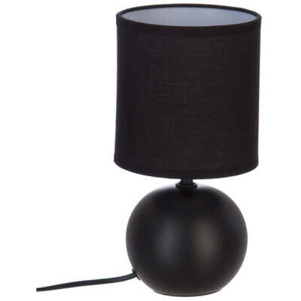 Bollamp mat zwart, zandsteen en katoen, Ø 13 x H 24 cm