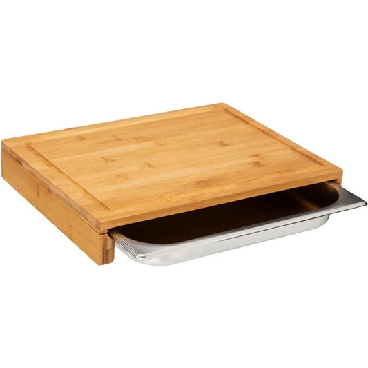 Snijplank rechthoek met opvangbak 35 x 28 cm van bamboe hout - Serveerplank - Broodplank