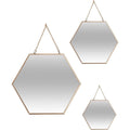 Atmosphera wandspiegels hexagon, goud, set van 3