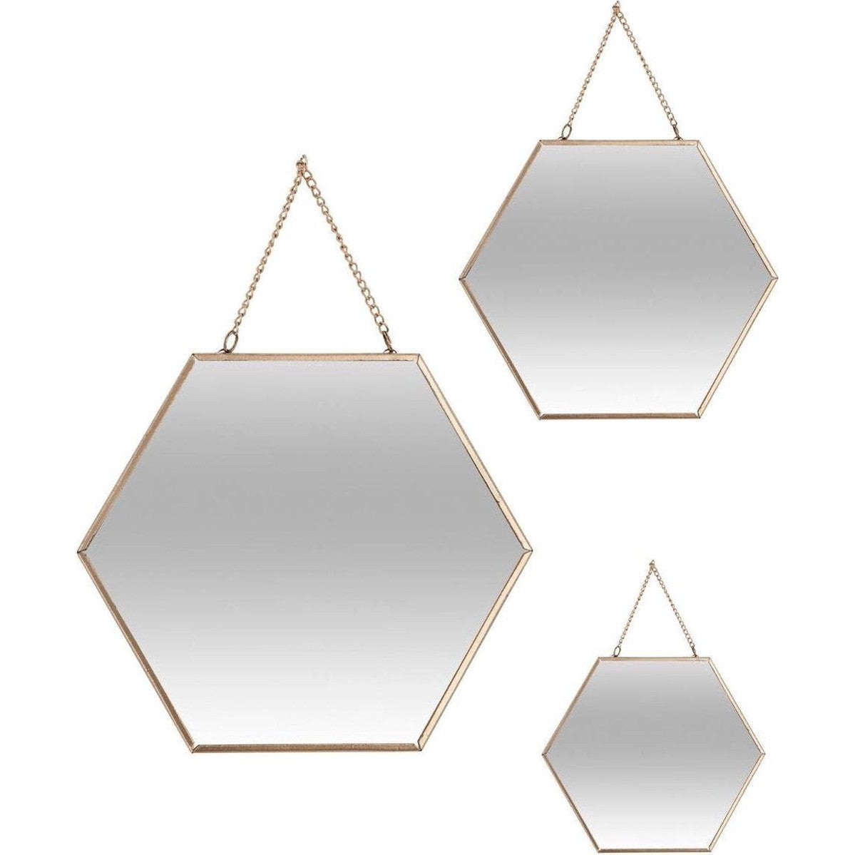 Atmosphera wandspiegels hexagon, goud, set van 3