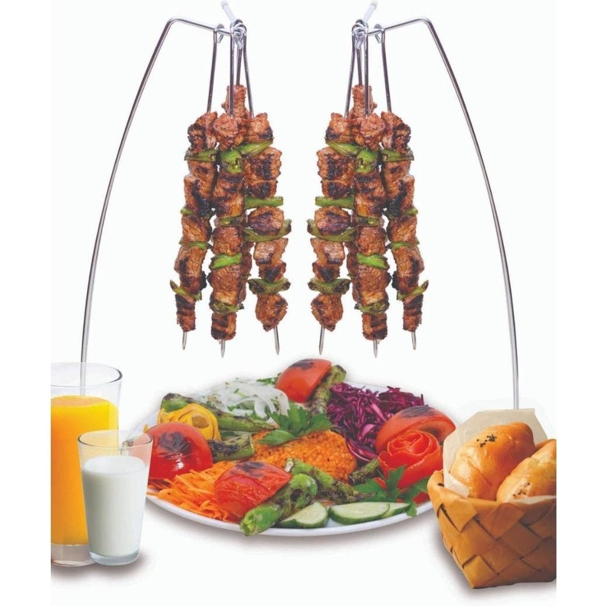 BBQ-spiesenhouder met 10 spiezen van rvs