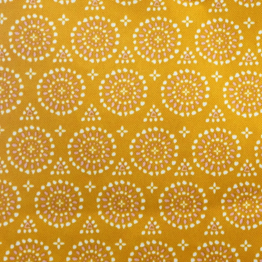 Tafelkleed van polyester rond diameter 180 cm - etnisch print oker geel - Eettafel tafellakens