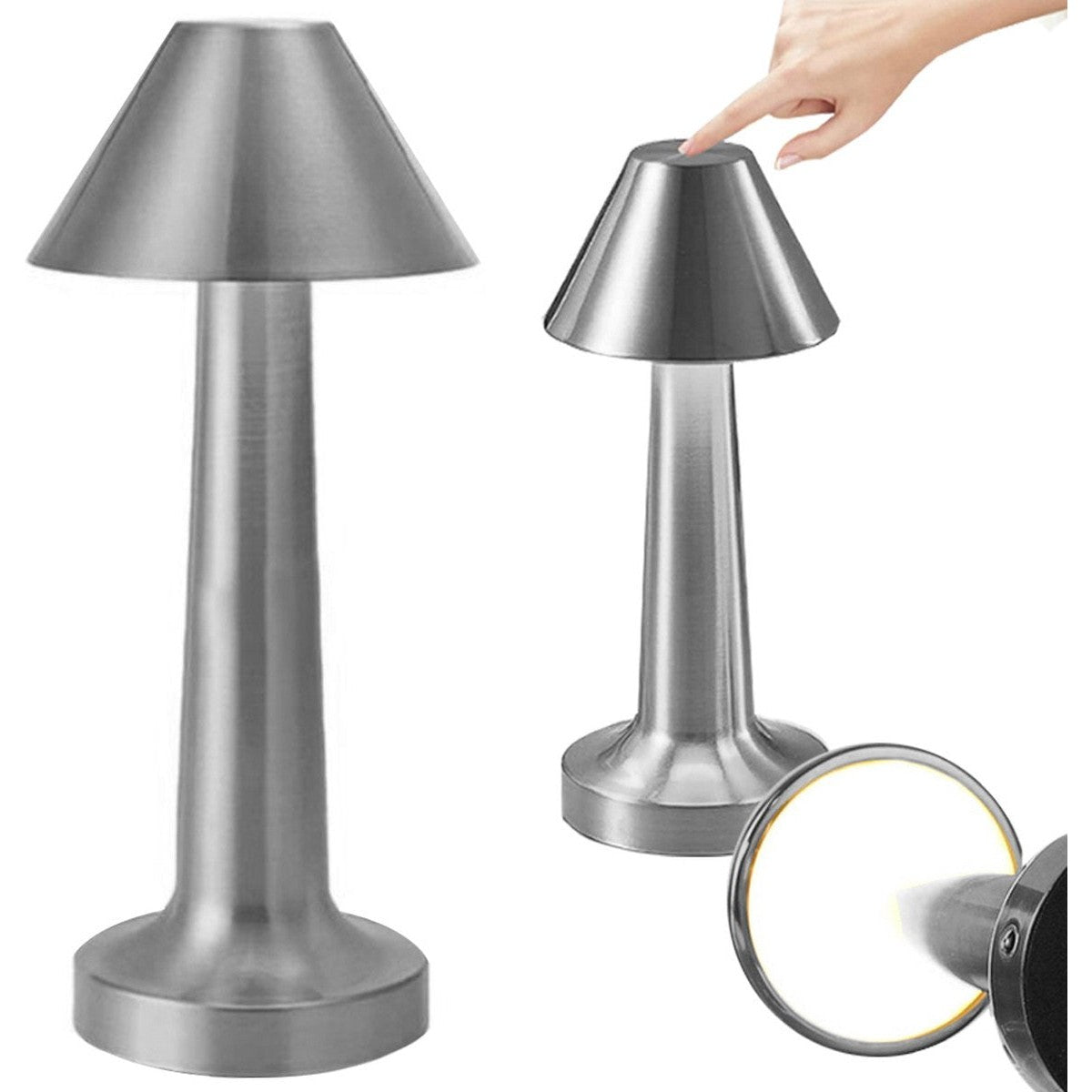 Oplaadbare dimbare tafellamp met touchbediening, zilver
