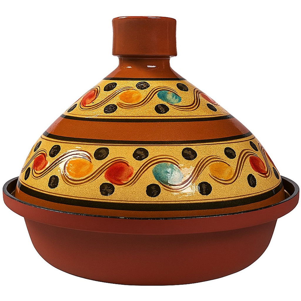Tajine 30 cm – Handgemaakt Aardewerk &amp; Aluminium – Traditioneel Marokkaans – Rood/Bont - Geschikt voor alle warmtebronnen - Inclusief inductie