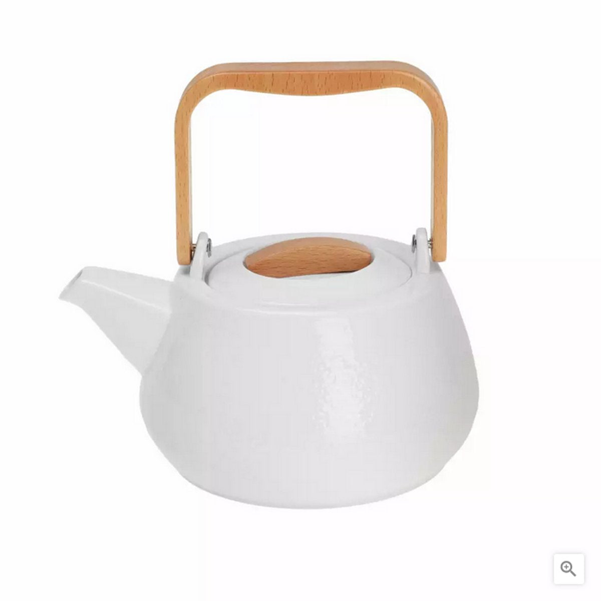 Theepot van porselein 1,2 L met beukenhouten handvat