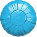 Leren poef turquoise, handgemaakt, Ø 55 cm
