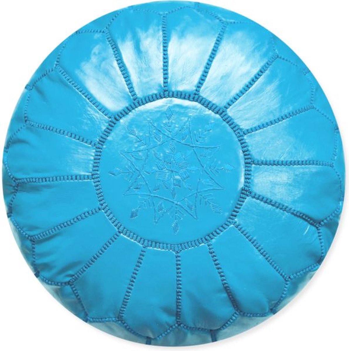 Leren poef turquoise, handgemaakt, Ø 55 cm