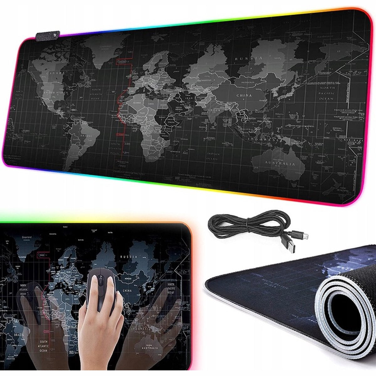 XXL LED-muismat met verlichting 80 x 30 cm, waterdicht