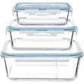 Vershoudbakjes set van 3, glas vierkant met clipdeksels