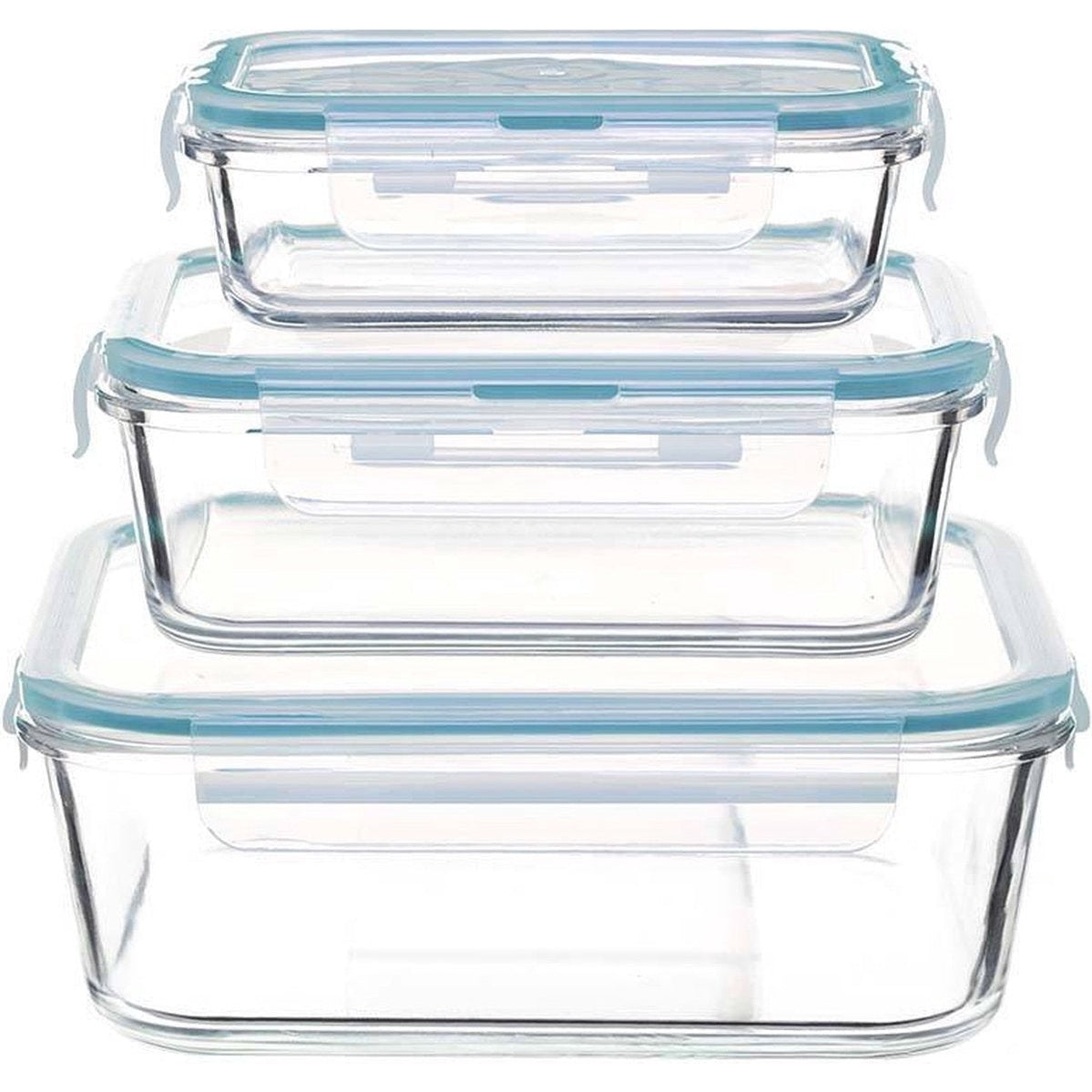 Vershoudbakjes set van 3, glas vierkant met clipdeksels