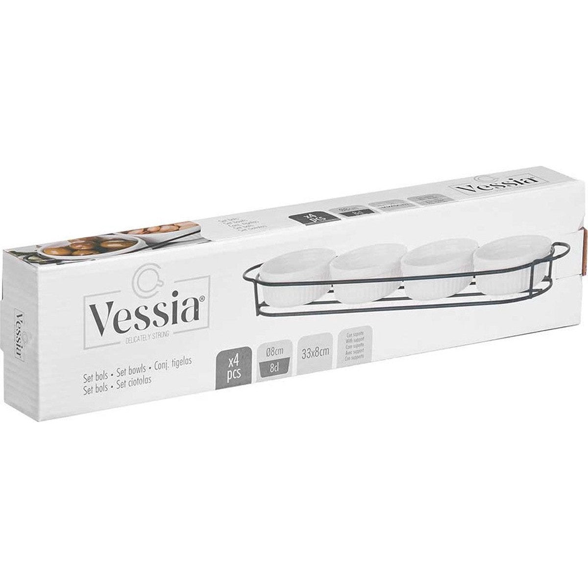 Vessia sausschaaltjes met standaard, wit, set van 4