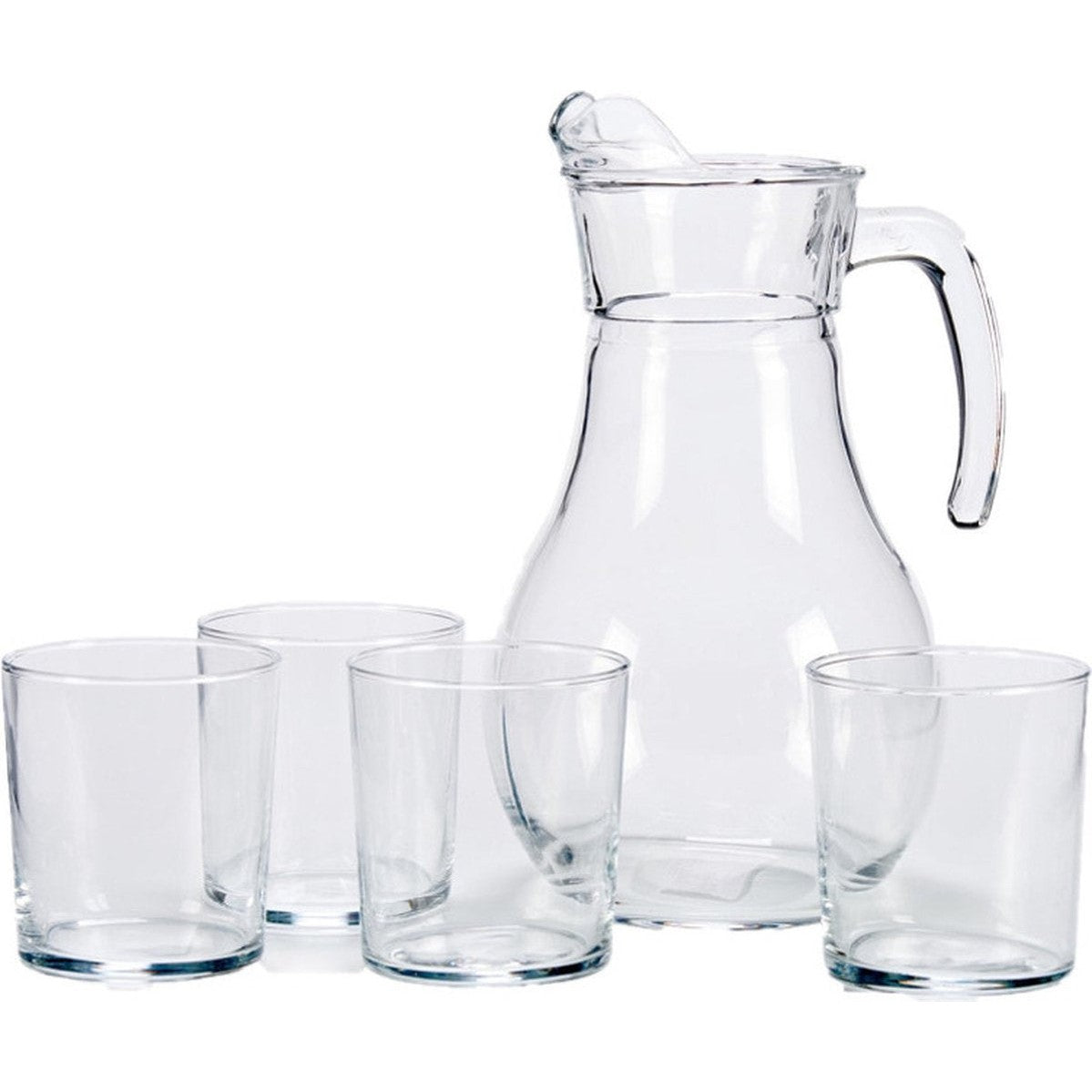 Vivalto glazen karaf met deksel 1,8 L en 4 glazen van 400 ml