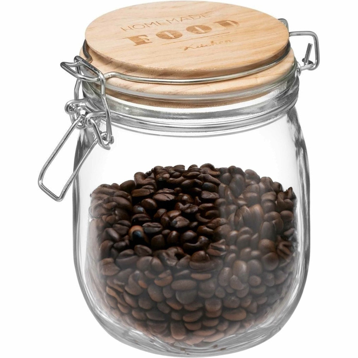 Voorraadpot 0,75 L glas met houten deksel en beugelsluiting
