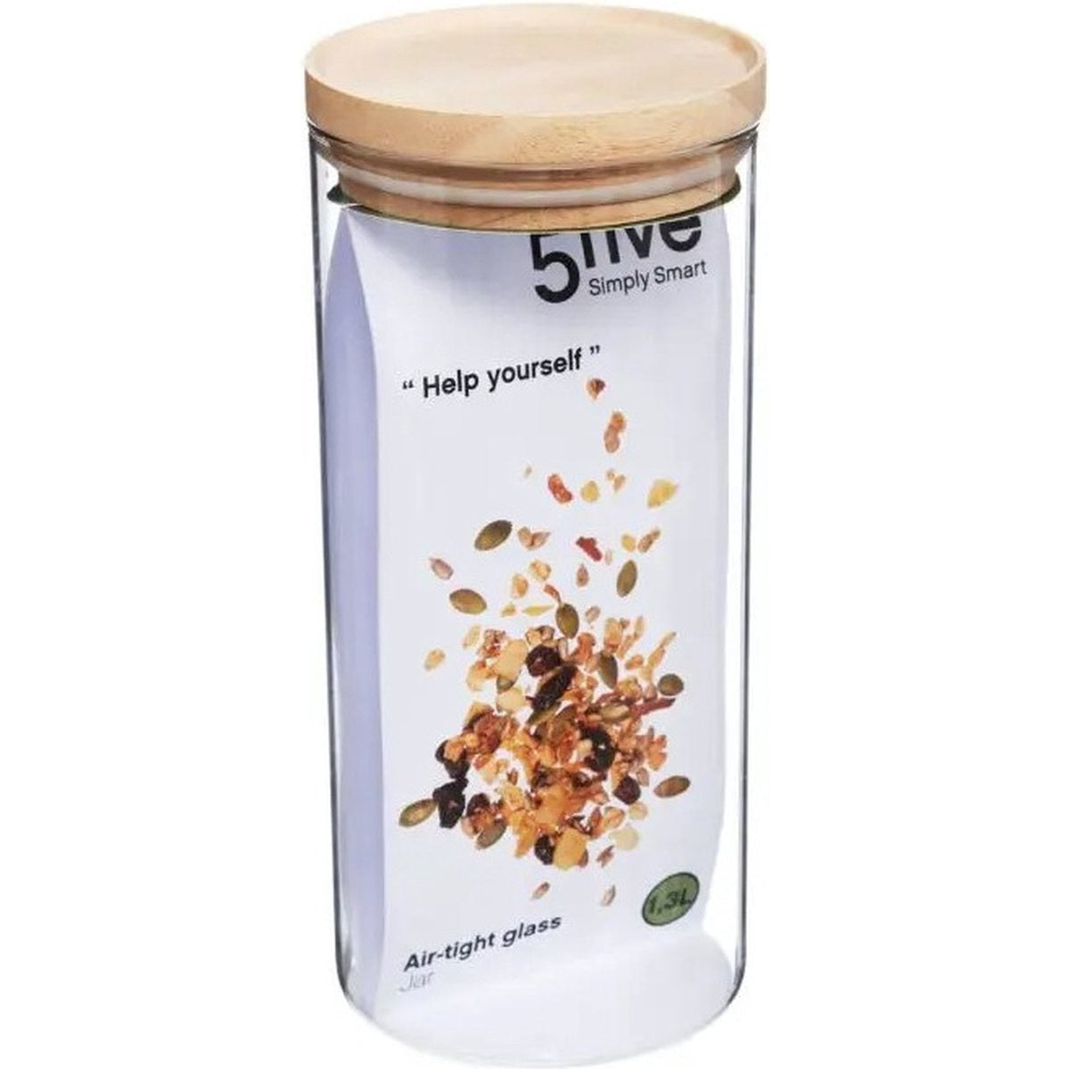 Voorraadpot van glas met houten deksel, 1,3 L