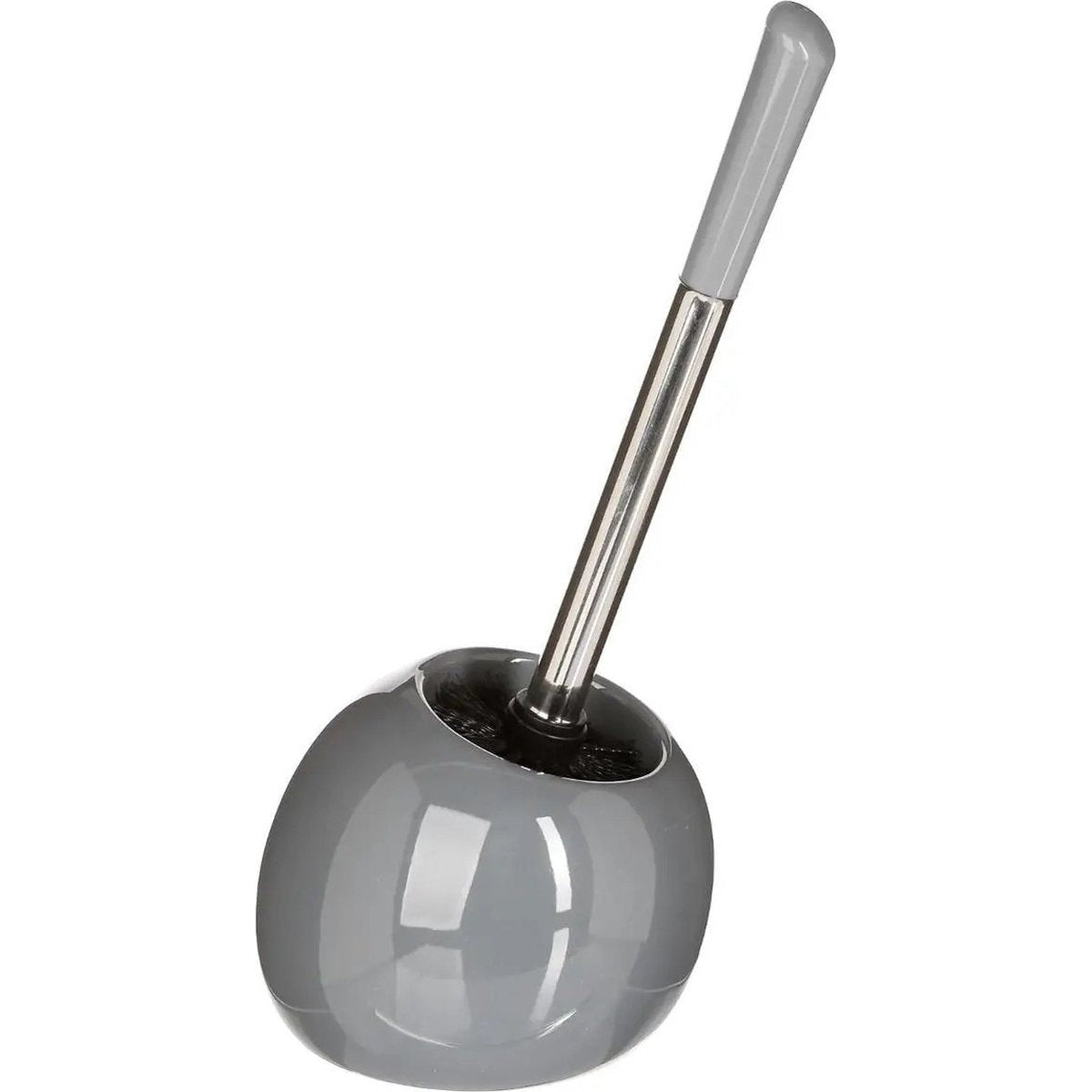 Toiletborstel met houder rond, grijs glanzend keramiek, 36 cm