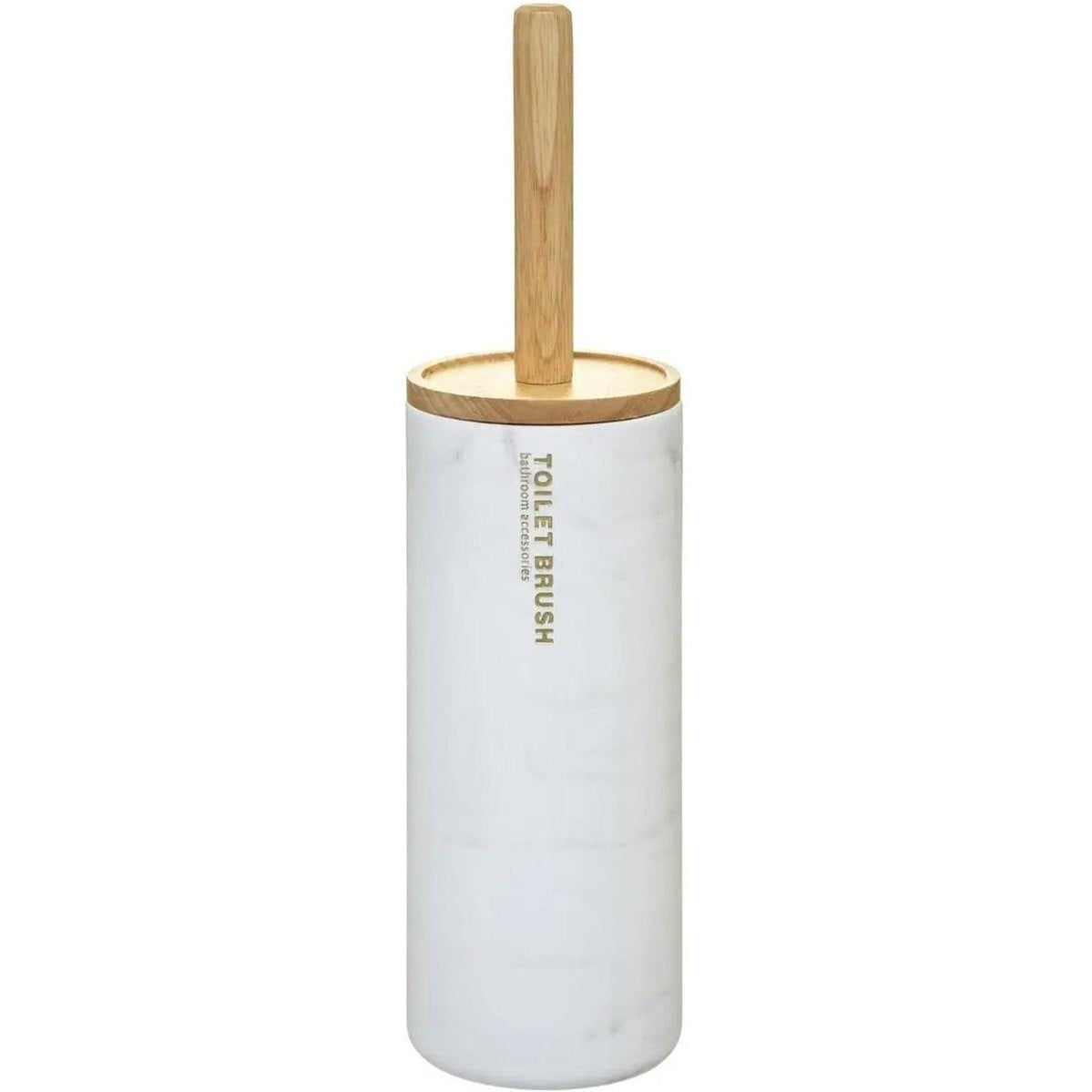WC-borstel met houder, wit marmereffect, bamboe, 38 cm