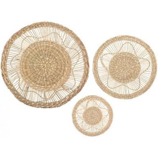 Wanddecoratie set van 3/D 38/ D28/ D18 cm van zeegras - Muurdecoratie set - Wanddecoratie