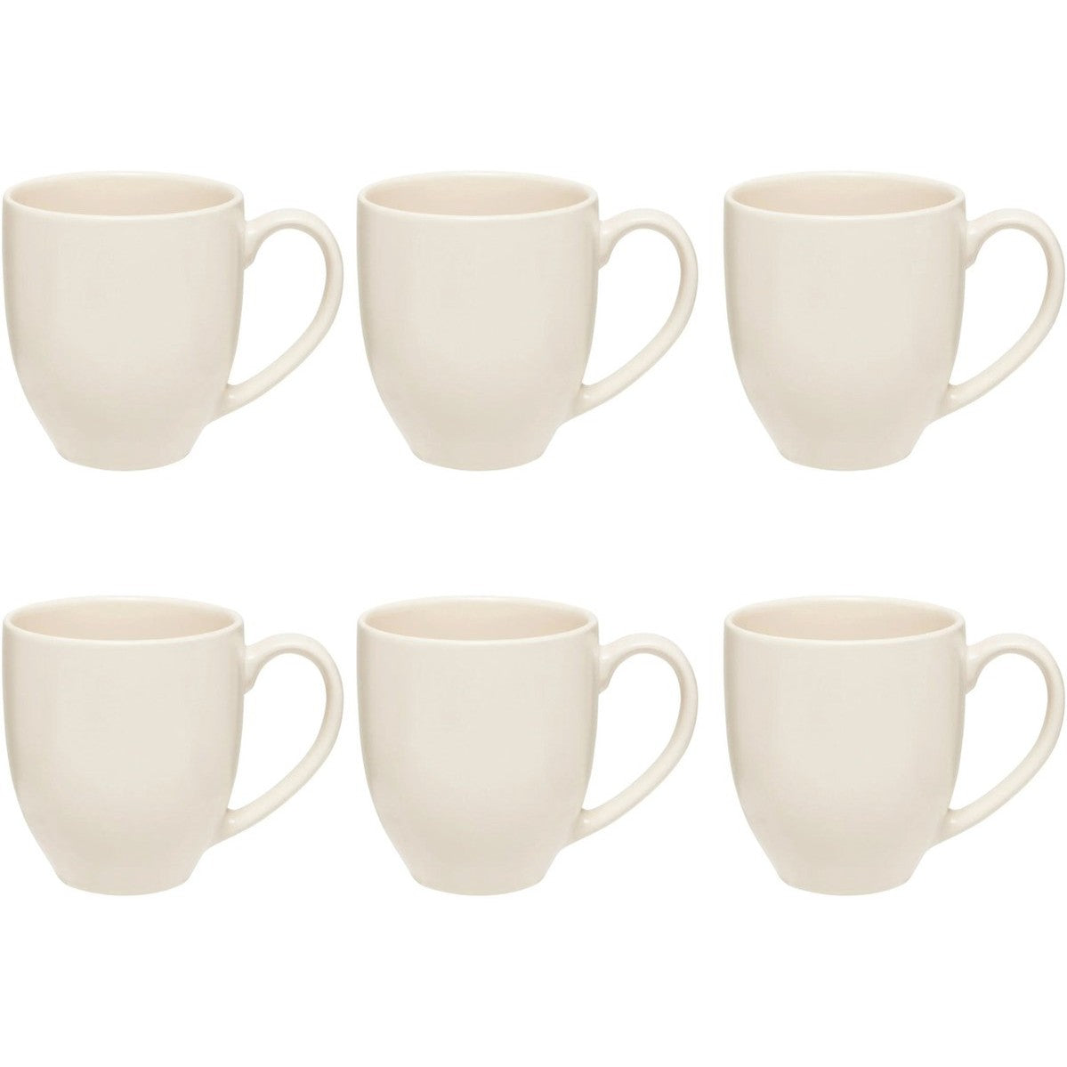 Stoneware mokken met oor, warm wit, set van 6 (48 cl)