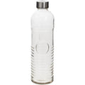 Drinkfles 1 L van gehard ribbelglas, met rvs schroefdeksel