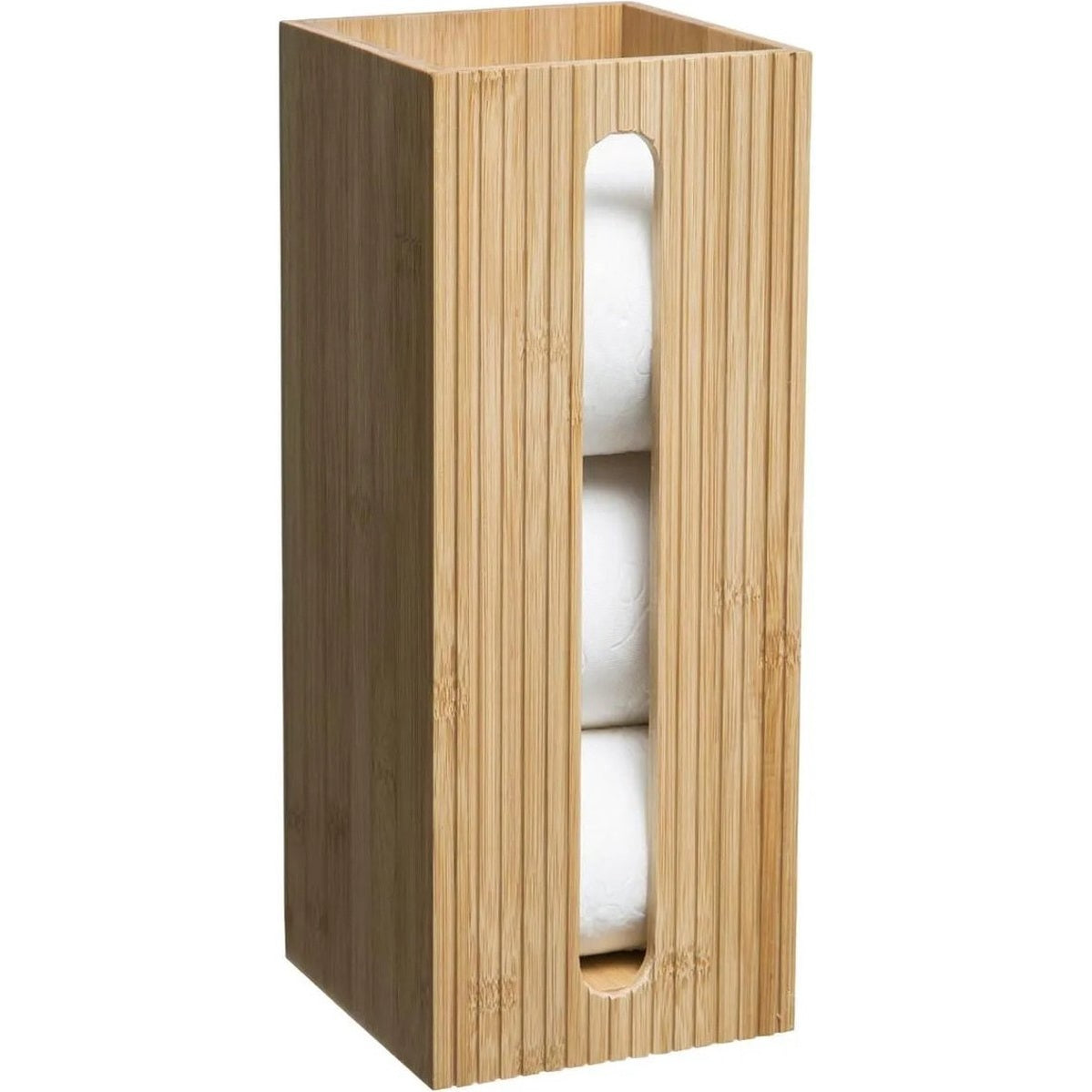 Toiletrolhouder met reservoir voor 3 rollen, bamboe bruin, 36 cm
