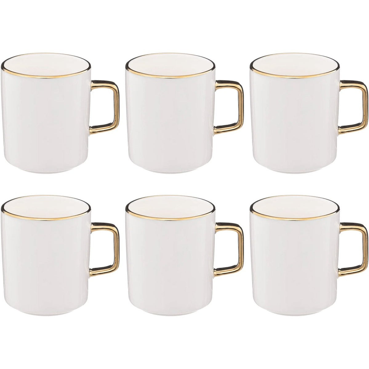 Witte mokken met gouden rand, set van 6 (35 cl)