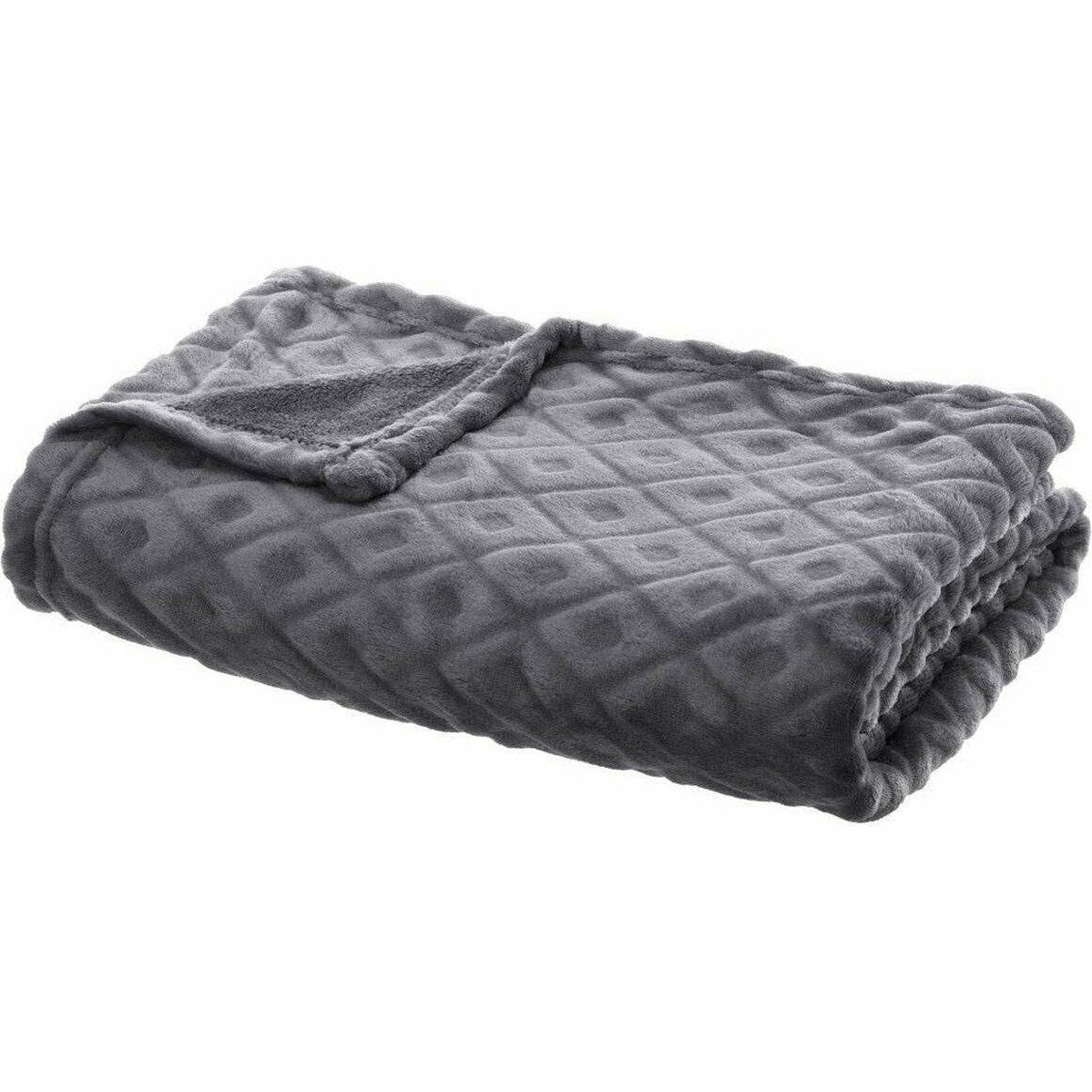 Woonplaid 125 x 150cm Fleecedeken geruite blanco 3d losan gr 125x150, donkergrijs