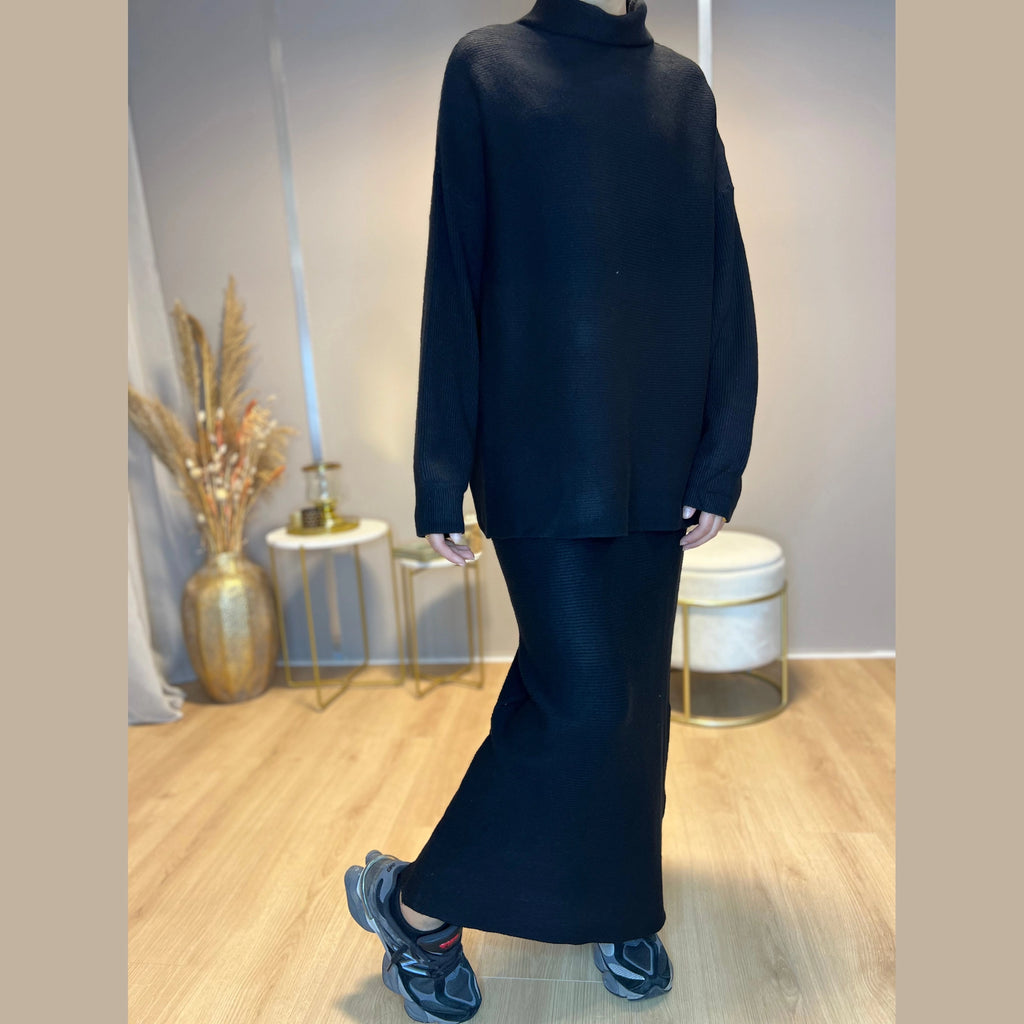 Yara twinset coltrui en rok, zwart
