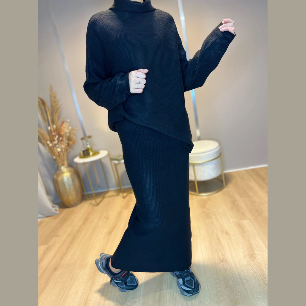 Yara twinset coltrui en rok, zwart (3)