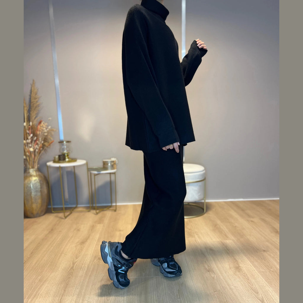 Yara twinset coltrui en rok, zwart (4)