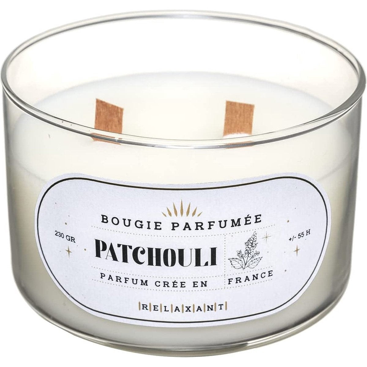 Atmosphera geurkaars patchouli in glas met houten lont, 470 g