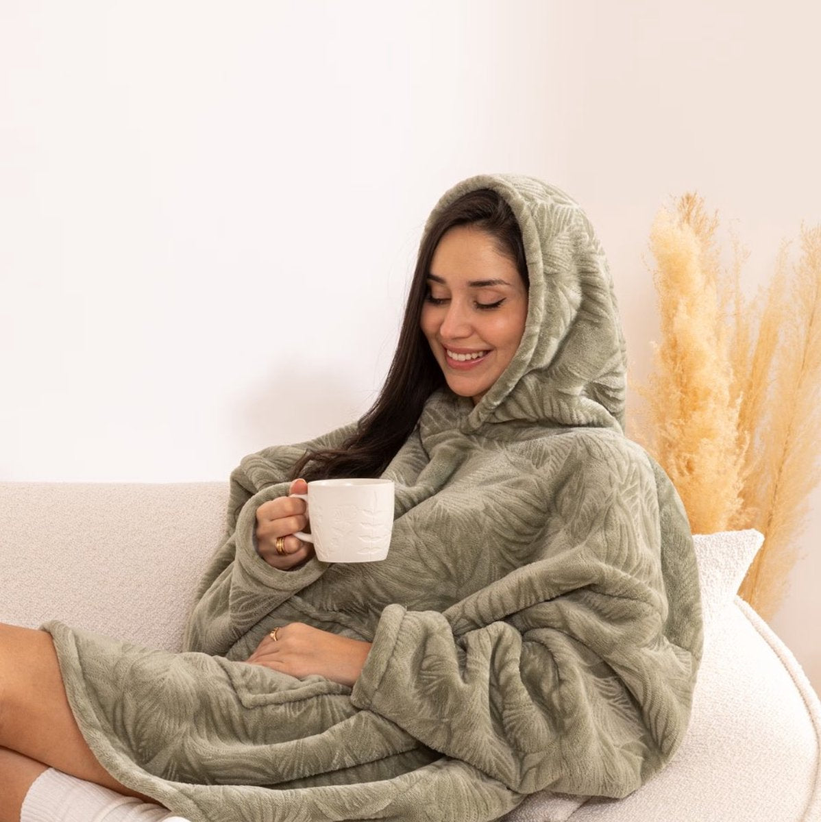 Snuggle hoodie met capuchon en voering, olijfgroen